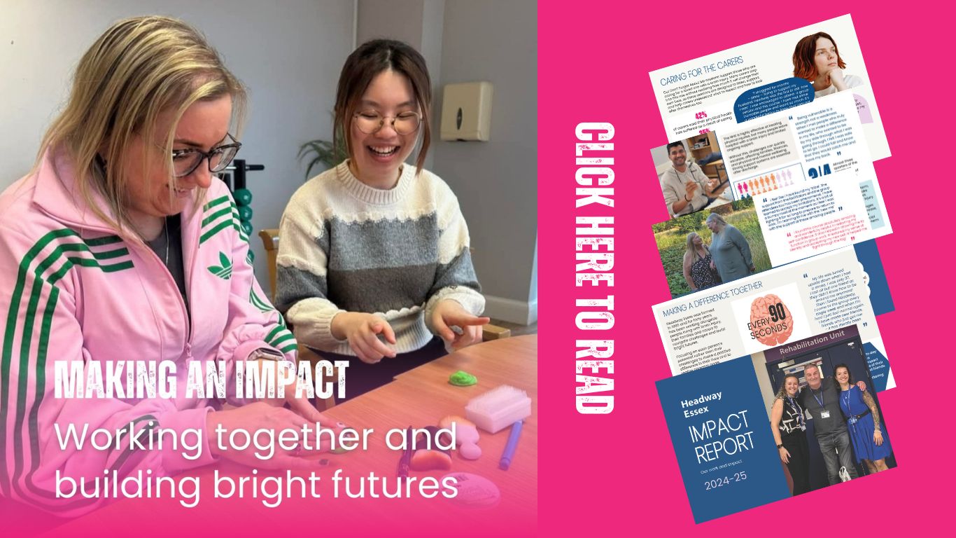 Image shows two people taking part in a task which involves modelling clay. The text says "Making and Impact. Working together and building brighter futures"